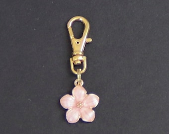 Flower Zipper Charm-Peachy Pink Enamel-Gold Tone