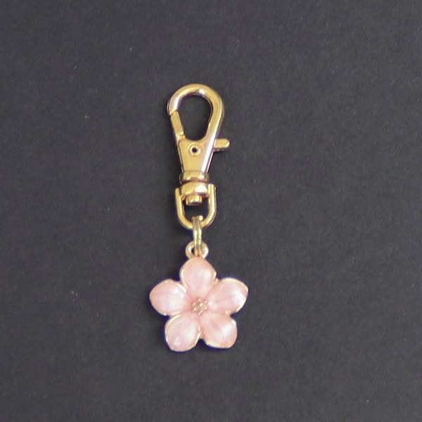 Flower Zipper Charm-Peachy Pink Enamel-Gold Tone