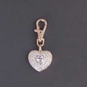 Heart Zipper Charm-Micro Pave-Copper-Gold Plate-Heart Within a Heart