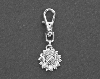 Sunflower Zipper Charm-Silver-Tone