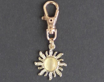 Celestial Sun Zipper Charm-Off White Center Stone-Gold-Tone