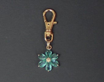 Flower Zipper Charm-Seafoam Green Color Crystals-Copper-Gold Plated