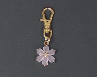 Flower Zipper Charm-MATTE Pink Color Crystals-Copper-Gold Plated