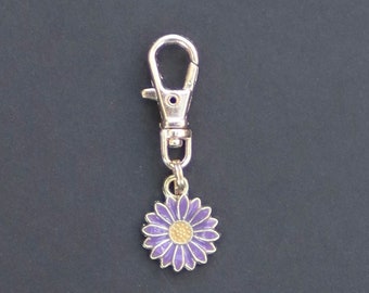 Daisy-Mum Zipper Charm-Purple Enamel-Gold Tone-Style 3