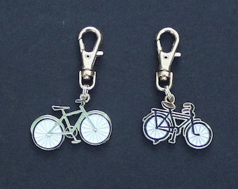 Bicycle Zipper Charm-Enamel-Choice of Black or Green-Gold-Tone