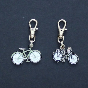 Bicycle Zipper Charm-Enamel-CHOICE of Black or Green-Gold-Tone