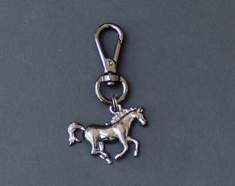 Horse Zipper Charm-Gunmetal Finish-Push Gate Clasp