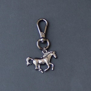 Horse Zipper Charm-Gunmetal Finish-Push Gate Clasp