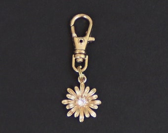 Flower Zipper Charm-Gold Plated-Center Crystal