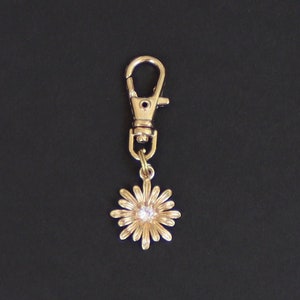 Flower Zipper Charm-Gold Plated-Center Crystal