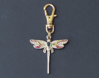 Dragonfly Zipper Charm-Rhinestone-Enamel-Gold-Plated-Style #4