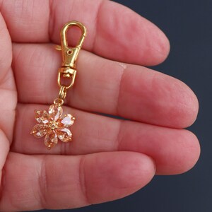 Flower Zipper Charm-Champagne Color Crystals-Copper-Gold Plated image 6