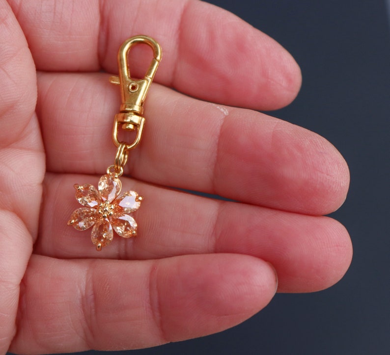 Flower Zipper Charm-Champagne Color Crystals-Copper-Gold Plated image 6