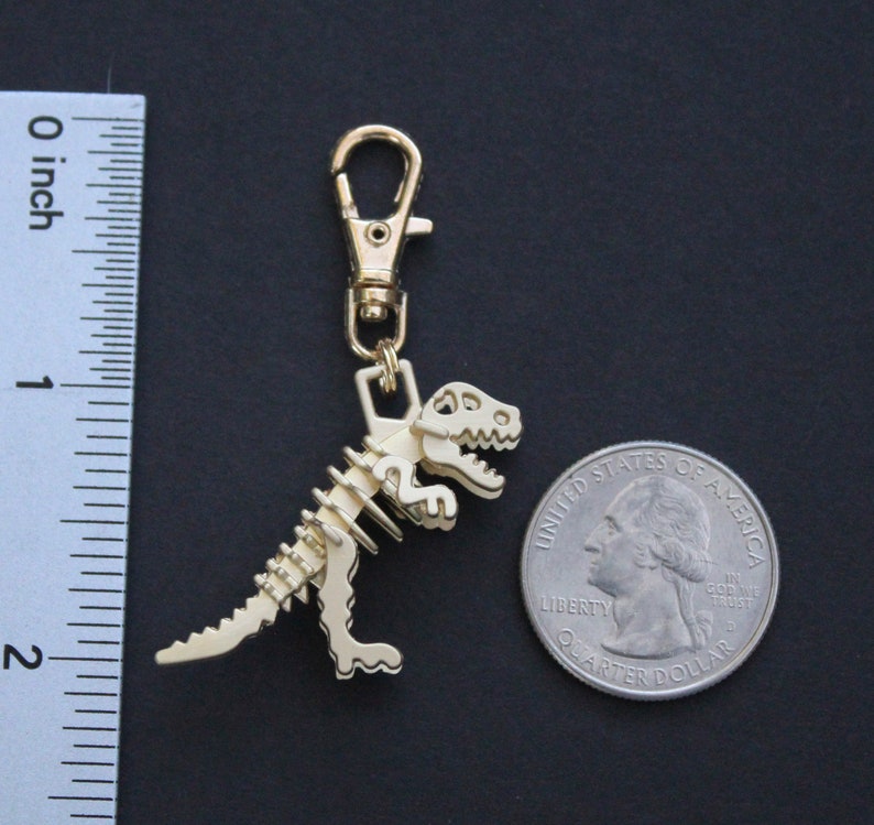 Dinosaur Zipper Charm-T-Rex-Tyrannosaurus 3D Zipper Charm-Light Gold image 3