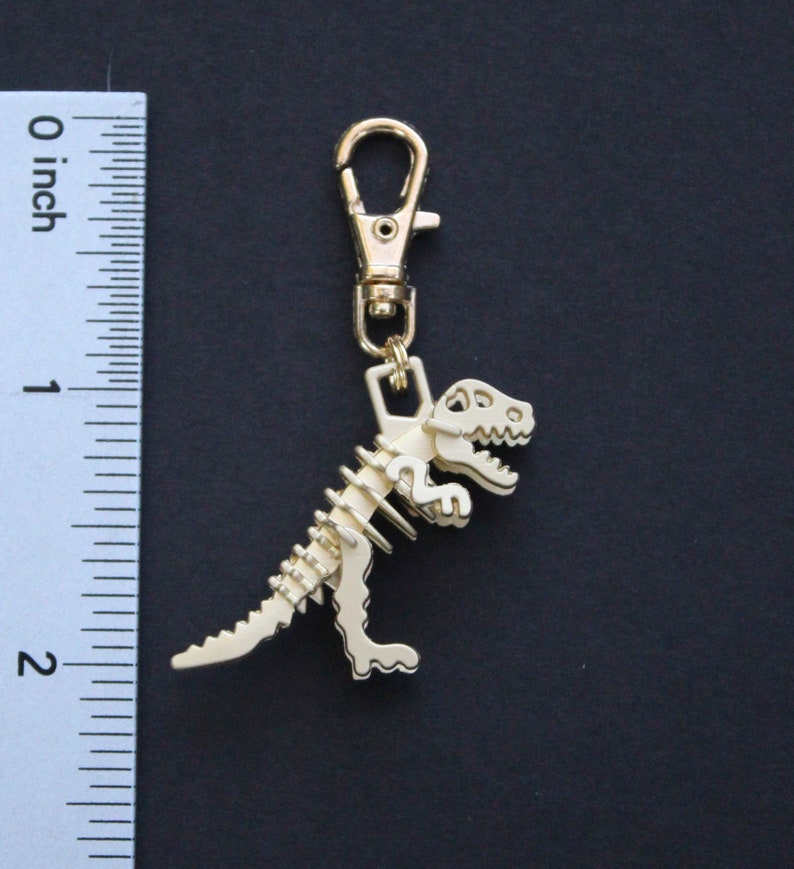 Dinosaur Zipper Charm-T-Rex-Tyrannosaurus 3D Zipper Charm-Light Gold image 4