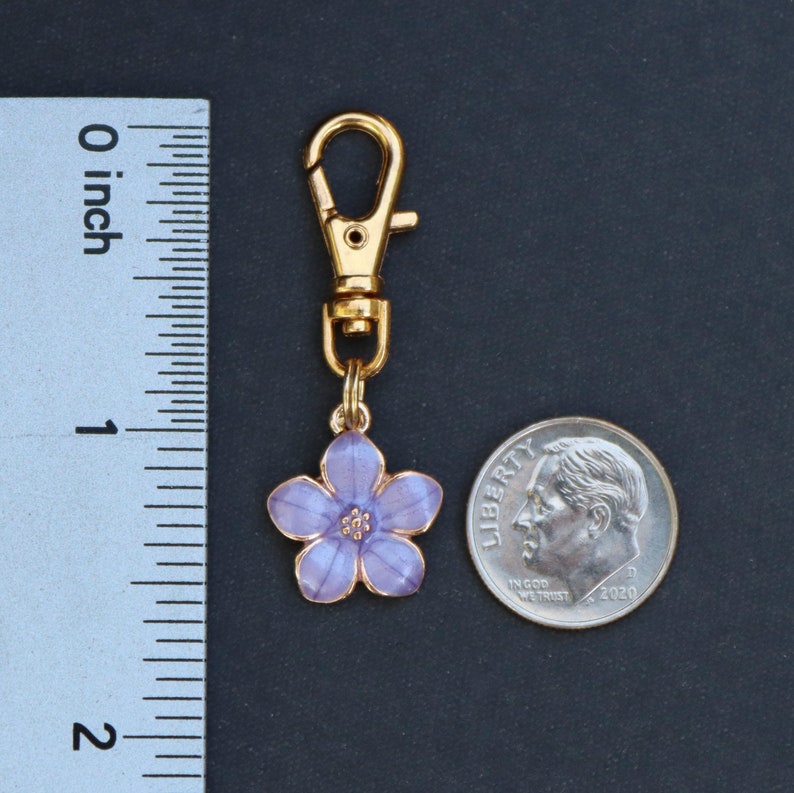 Flower Zipper Charm-Gold Tone-Purple Enamel zdjęcie 3