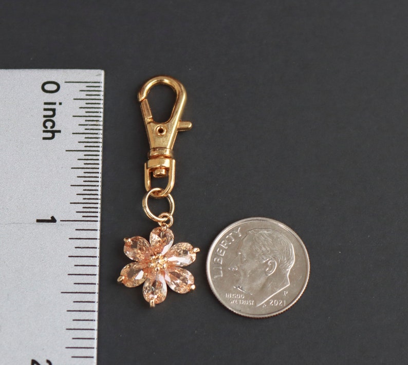 Flower Zipper Charm-Champagne Color Crystals-Copper-Gold Plated image 4