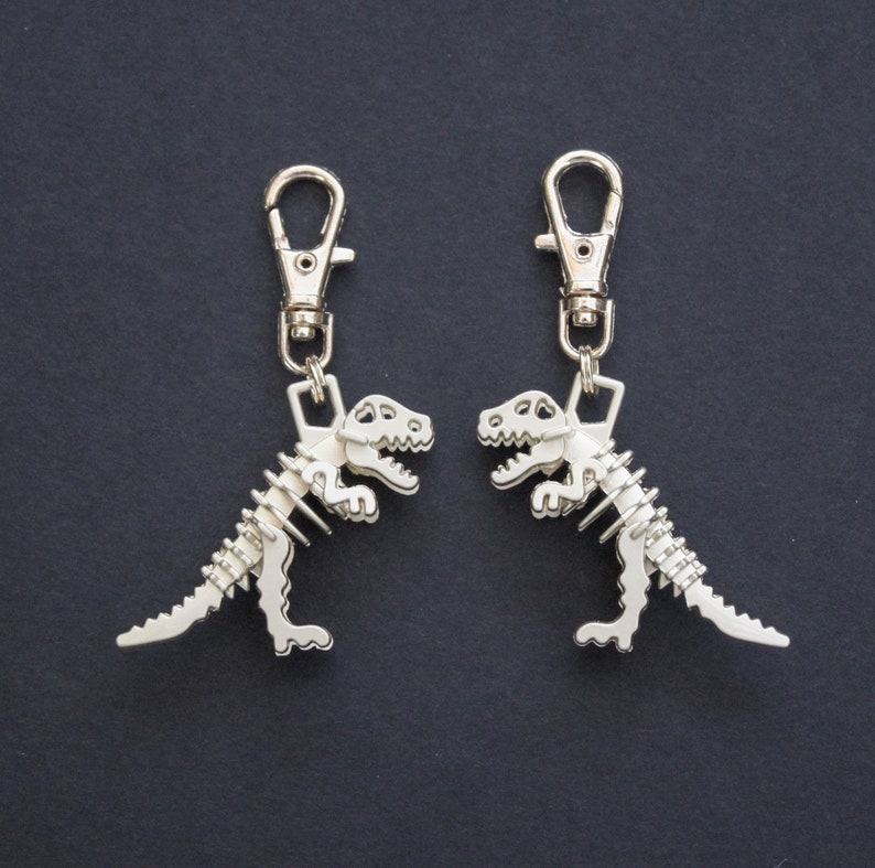 Dinosaur Zipper Charm-T-Rex-Tyrannosaurus 3D Zipper Charm-Light Gold image 2