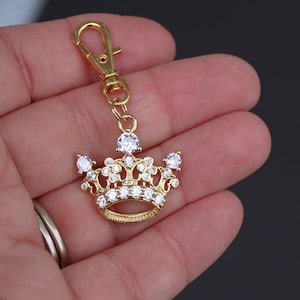 Crown Zipper Charm-Crystal Stone-Gold-Plated-One-Sided