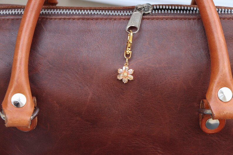 Flower Zipper Charm-Champagne Color Crystals-Copper-Gold Plated image 7