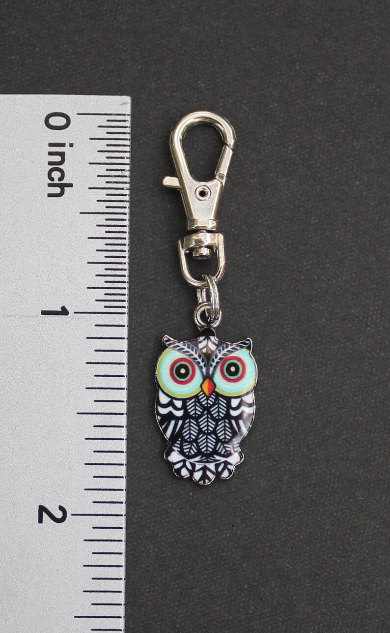 Owl Zipper Charm-Enamel and Silver Tone image 5