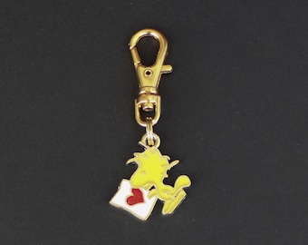 Peanuts Character Zipper Charm-Enamel-Gold-Tone-Heart Letter Style-VERY TINY