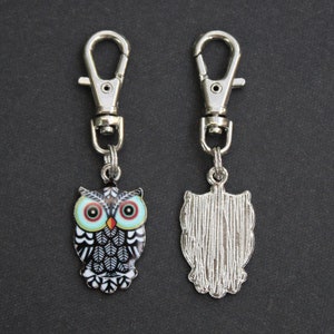 Owl Zipper Charm-Enamel and Silver Tone image 3