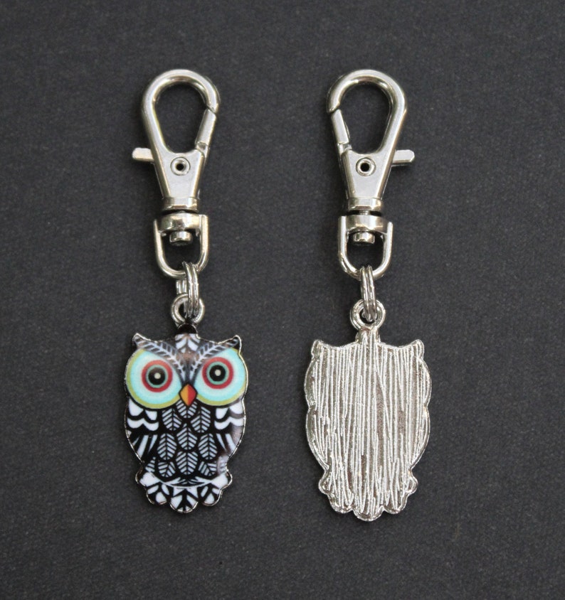 Owl Zipper Charm-Enamel and Silver Tone image 3