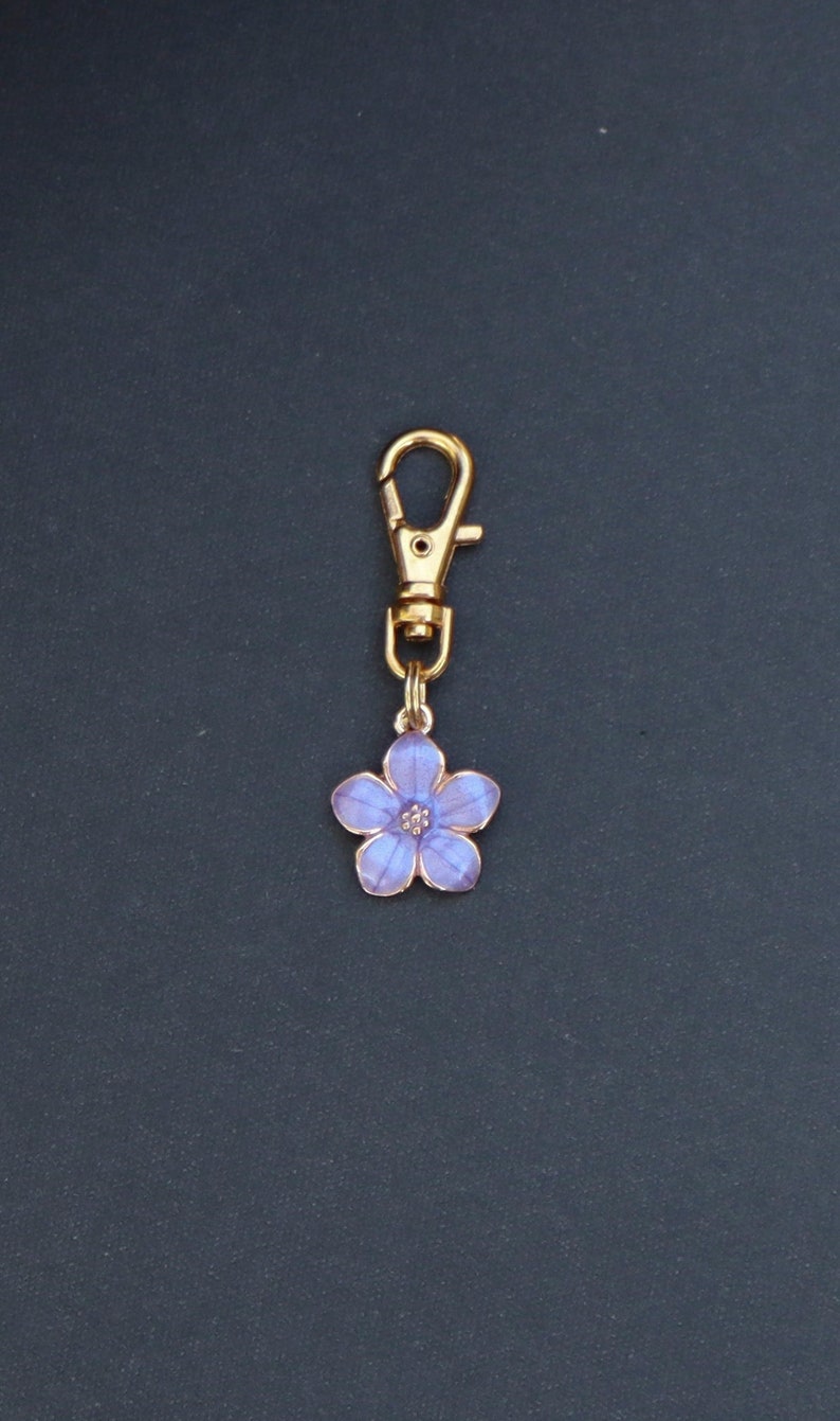 Flower Zipper Charm-Gold Tone-Purple Enamel image 1