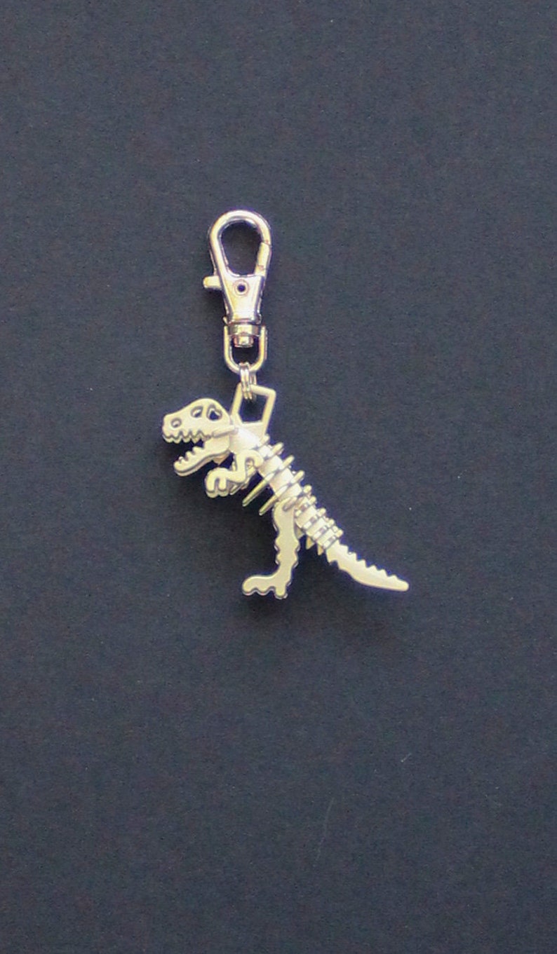 Dinosaur Zipper Charm-T-Rex-Tyrannosaurus 3D Zipper Charm-Light Gold image 1