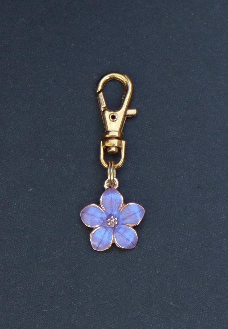 Flower Zipper Charm-Gold Tone-Purple Enamel image 2