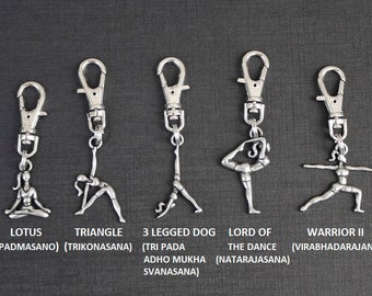 Yoga Zipper Charms-Lord of the Dance-Lotus-Warrior II-Triangle-3 Legged Dog-Stainless Steel-(Choice of 4 Styles)