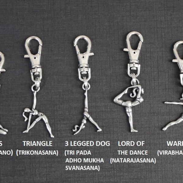 Yoga Zipper Charms-Lord of the Dance-Lotus-Warrior II-Triangle-3 Legged Dog-Stainless Steel-(Choice of 4 Styles)