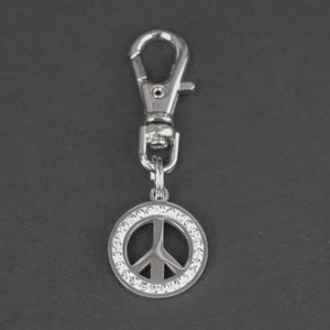 Peace Sign Zipper Charm-Stainless Steel-Rhinestone-Silver-Tone image 2