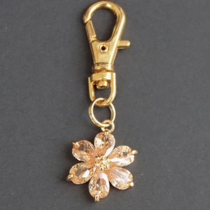 Flower Zipper Charm-Champagne Color Crystals-Copper-Gold Plated image 2