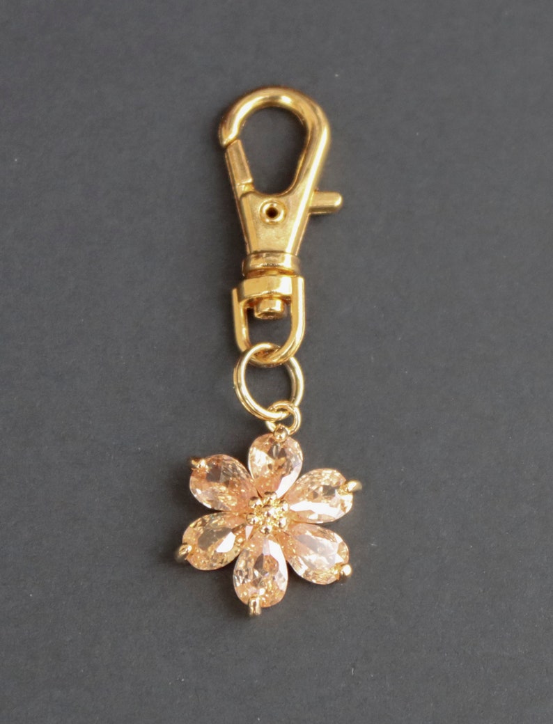 Flower Zipper Charm-Champagne Color Crystals-Copper-Gold Plated image 2
