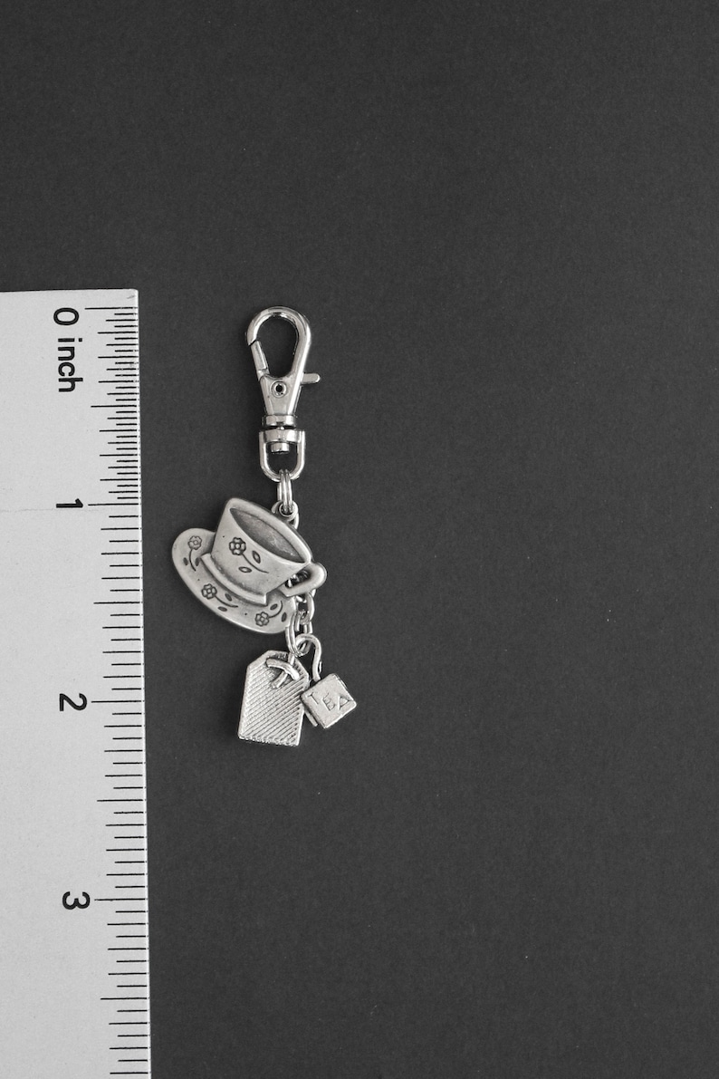 Tea Cup and Saucer Zipper Charm-Tea Bag-Zipper Charm-Silver-Tone image 4