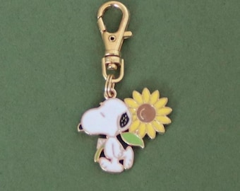Peanuts-Cartoon Character Zipper Charm-Enamel-Gold-Tone-SUNFLOWER