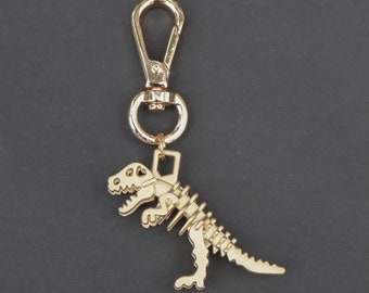 Dinosaur Zipper Charm-Tyrannosaurus-T-Rex 3D Zipper Charm-LARGER CLASP-Light Gold-(Push Gate Clasp)
