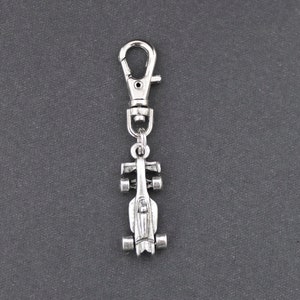 Race Car Zipper Charm-Pewter-3D