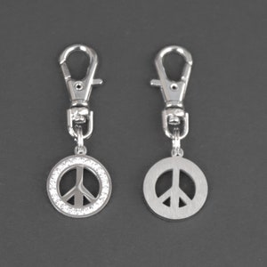 Peace Sign Zipper Charm-Stainless Steel-Rhinestone-Silver-Tone image 3