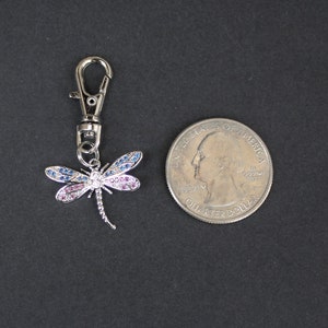 Dragonfly Zipper Charm-Rhinestone Pink and Blue-Silver-Tone image 4