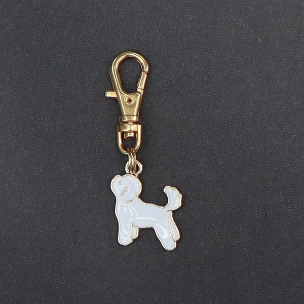 Poodle Zipper Charm-Miniature Poodle-White Enamel/Gold-Tone