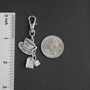 Tea Cup and Saucer Zipper Charm-Tea Bag-Zipper Charm-Silver-Tone image 3