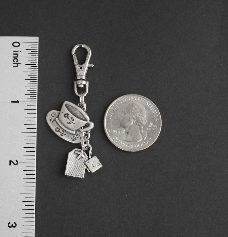 Tea Cup and Saucer Zipper Charm-Tea Bag-Zipper Charm-Silver-Tone image 3