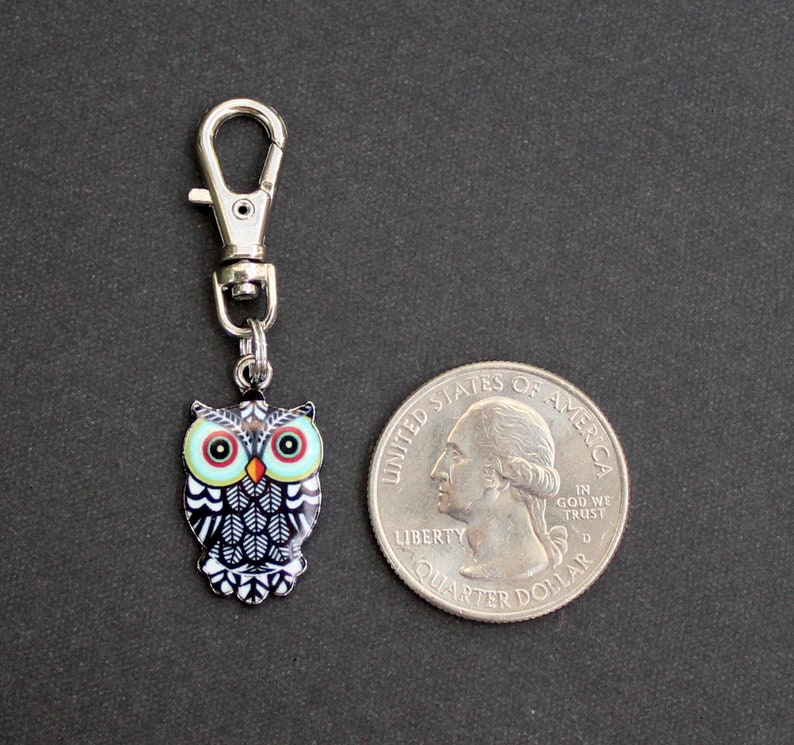 Owl Zipper Charm-Enamel and Silver Tone image 6