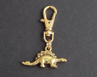 Dinosaur Zipper Charm-Stegosaurus Zipper Charm-Double-Sided-Antique Gold-Tone