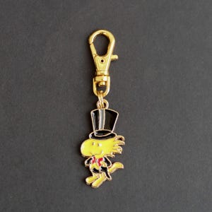 Peanuts-Cartoon Character-Enamel Zipper Charm-Top Hat-Gold Tone