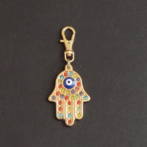 Adorno para cremallera Hamsa - Tamaño GRANDE - Diamantes de imitación - Tono dorado