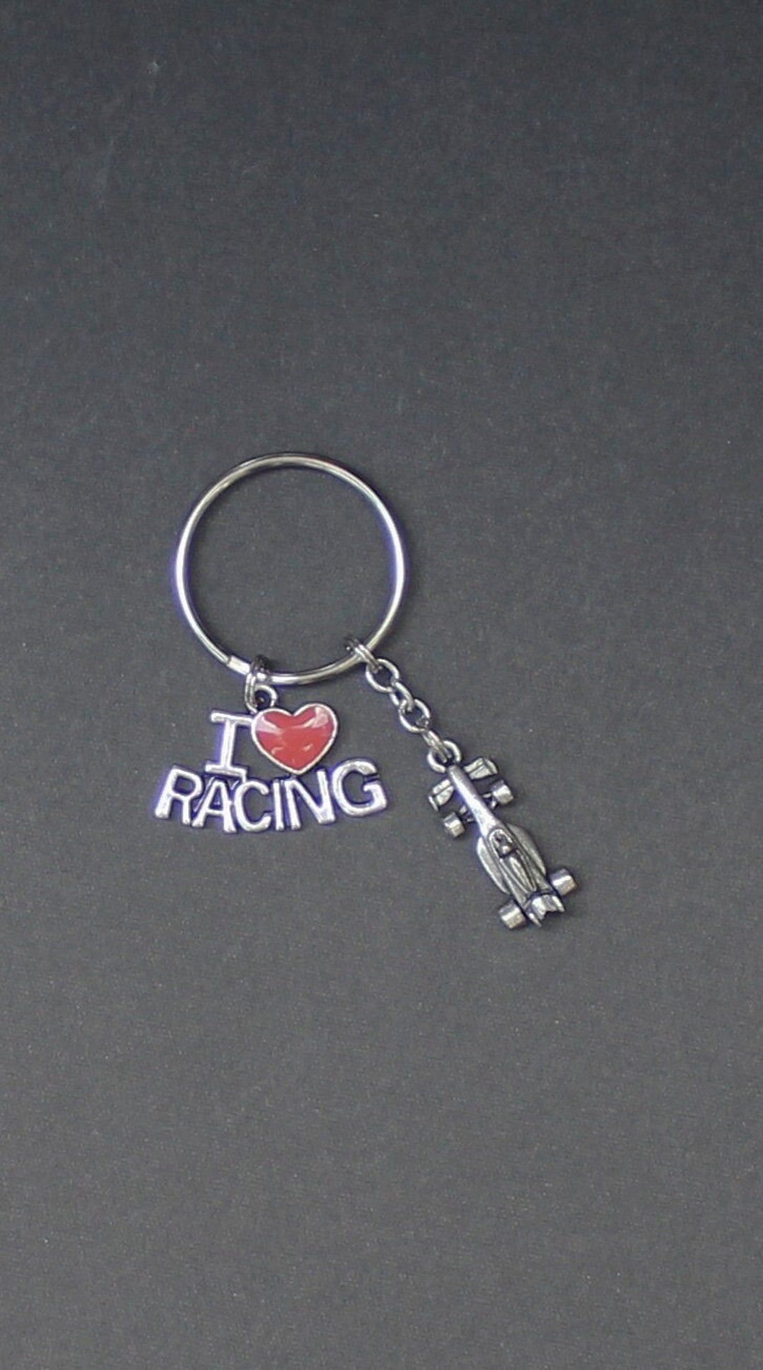 Racing Keychain-race Car Keychain-enamel-pewter-silver-tone - Etsy